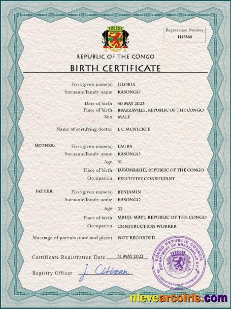 Congo (Republic of the) vital record birth certificate
